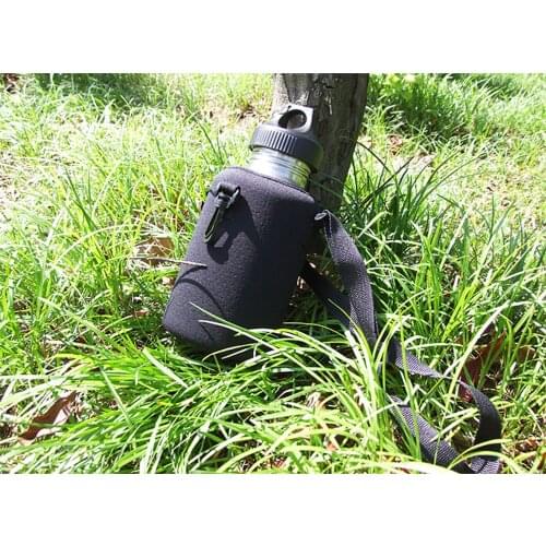 Large Insulated Wide Mouth Water Bottle Carrier Holder for Cycling/ Camping/ Hiking/ Gym Sports - Black
