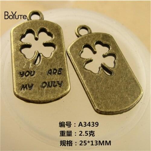 BoYuTe (50 Pieces/Lot) 25*13MM Antique Bronze Plated Metal Hollow Lucky Flower Pendant Diy Bracelet Necklace Finding Accessories