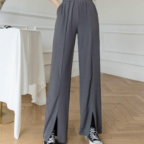 Women knitted Pants Summer Thin High Waish Wide Leg Straight Slim Solid Trousers Loose Casual Elastic Waist Fashion Pants Female
