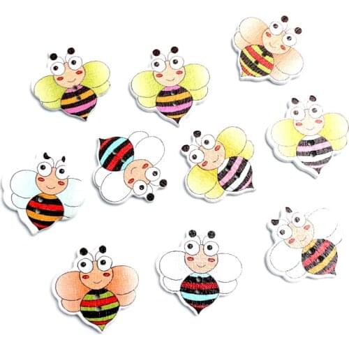 50pcs Mixed 24x24mm Bees Wooden Buttons For Clothes Needlework Scrapbooking Crafts Diy Sewing Accessories Wood Decoration