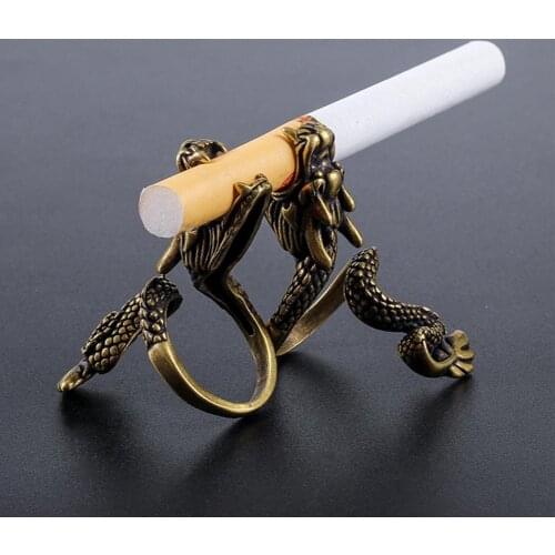Finger Cigarettes Ring Universal Adjustable Copper Retro Dragon Cigarette- Holder Clip for Playing Games