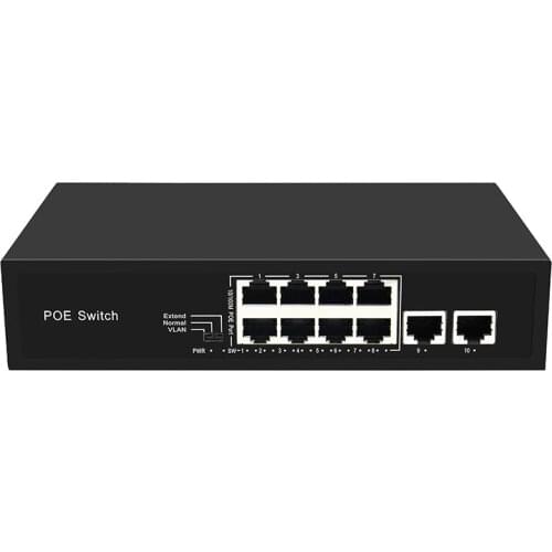 10-Port 100Mbps Unmanaged Standard PoE Switch With Internal Power 120W 2.3A 8-Port POE 100M+2 Uplink Ports VLAN IEEE 802.3af/at