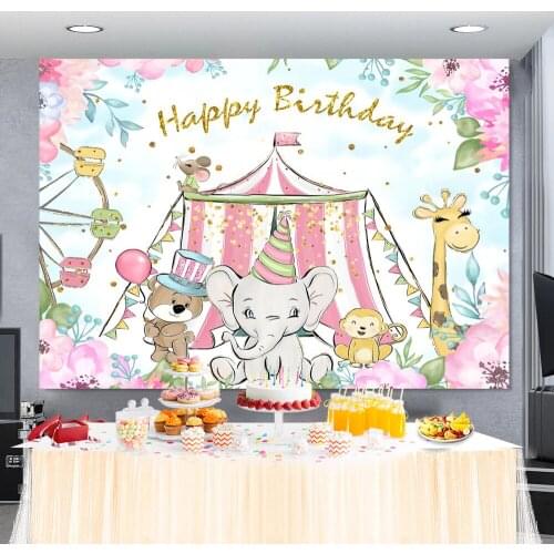 Laeacco Circus Garden Safari Wild Animal 1st Birthday Party Backdrop Newborn Baby Shower Customized Photography Background