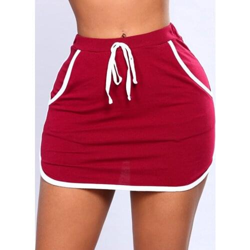 Summer Ladies Sexy Skirt White Sides Swearpants High Elastic Waist Short Skirts Women Joggers Fitness Skirt With Pockets