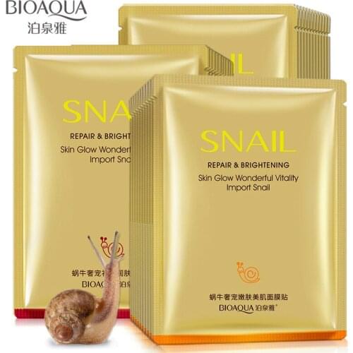 BIOAUQA Snail Repair Brightening Mask Moisturizing Whitening Anti Wrinkle Anti Aging Mask Oil Control Smooth Acne Treatment Care