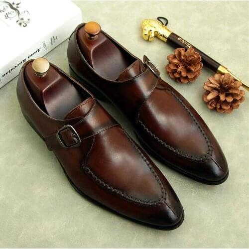 Fashion men pointed toe dress formal shoes Buckle Strap handmade shoes party wedding shoes size 38-44