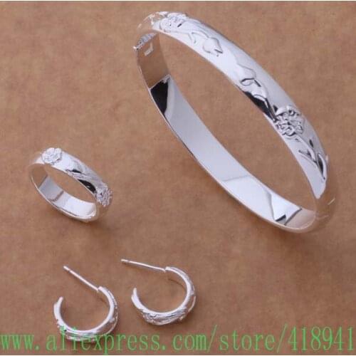 Silver Plated Jewelry Sets Ring 245 + Bangle 086 + Earring 218 /dykampra azmajqta AS060