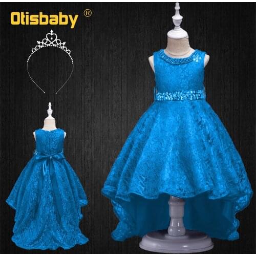 New Year Children Lace Flower Wedding Evening Dresses for Girls Graduation Ceremony Floor Length Trailing Party Long Dress