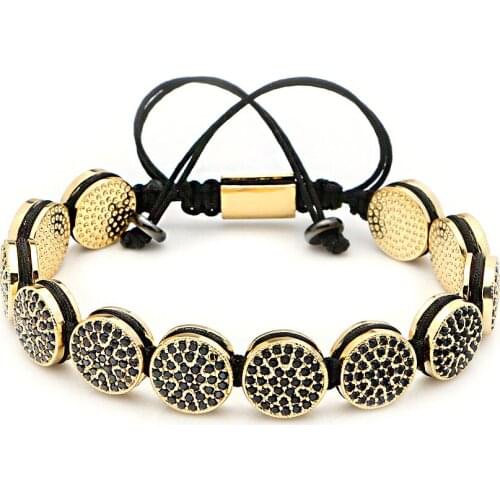 Mestylish New High-End European American Micro-Inlaid Flat Copper Beads Gold Color Hand-Woven Cubic Zirconia Bracelet