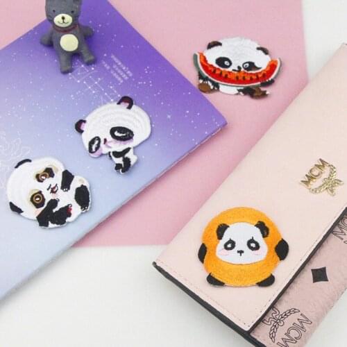 Cute Panda Patches Embroidery Iron On Patch For Stripes Clothing DIY Stickers Sew On Kawaii Animal Clothes Jacket Appliques