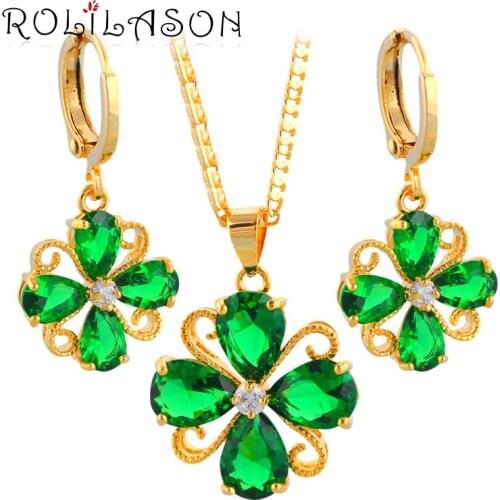 ROLILASON High Quality Hot Sell Gold Tone Fashion Jewelry sets Necklace Earrings JS692 for Elegant women