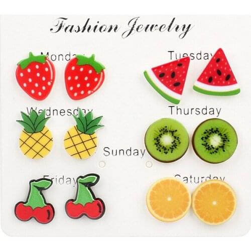 Cute Sweet Apple Strawberry Acrylic Stud Earrings for Women Girls Cherry Orange Fruit Fashion Earring Kids Jewelry Gifts