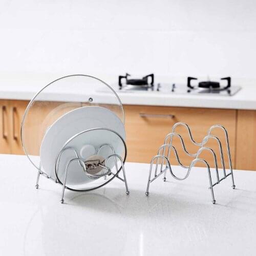 3 Compartments Foldable Pan Pot Lid Rack Stainless Steel Kitchen Pot Cover Cutting Board Stand Storage Holder Shelf Organizer