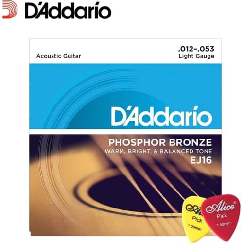 D'Addario EJ16 Phosphor Bronze Light Acoustic Strings .012-.053 Daddario Guitar Strings (With 2pcs picks)