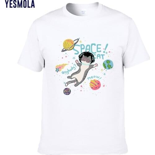 YESMOLA Womens T-shirt Cartoon Space Cat T Shirt Summer Fashion Short-sleeved Casual Cotton Short Sleeve Unisex Tshirt