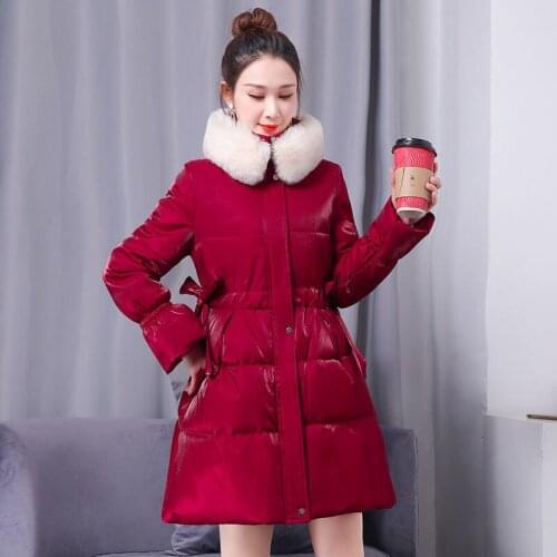 2021 Winter Fur collar Jacket White Black Thicker Parkas Women Cotton padded Long Snow Coat Casual Ladies Windproof Overcoat