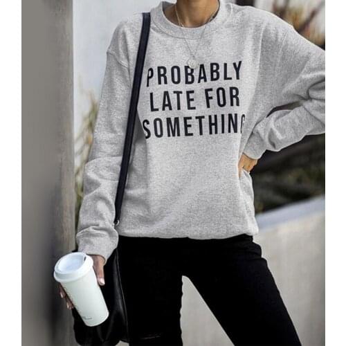 Womens Long Sleeve Casual Sweatshirt Letter Printing Harajuku Style O-Neck Fashion Sweatshirt Clothing Plus Size