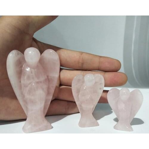 1pcs Natural rose quartz crystal statue guardian angel stone sculpture crystal angel