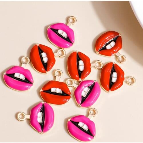 10pcs/lot 17*19mm 2 Color Red Lips Charms for Earrings Pendants Bracelets Making Enamel Charms Handmade DIY Jewelry Accessories