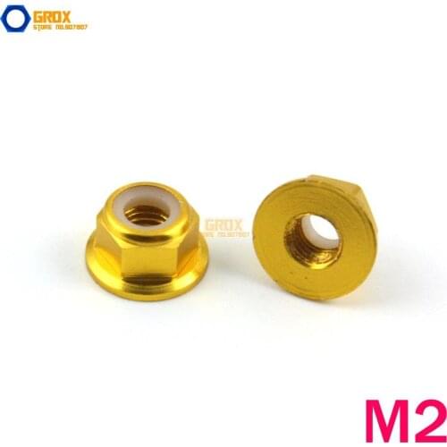 12 Pieces M2 Gold Hex Flange Nylon Lock Nut Aluminum