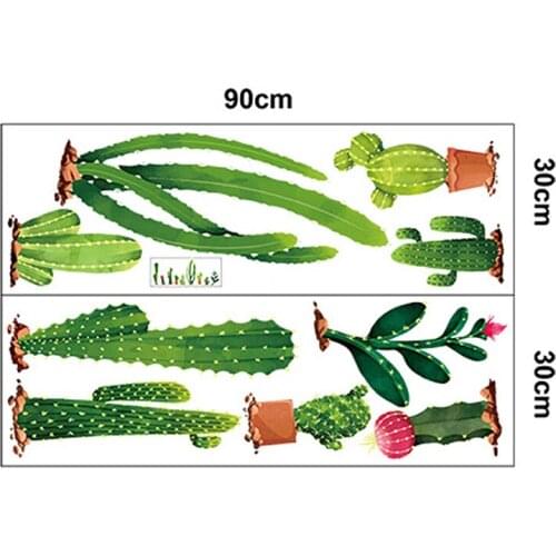 2pcs/set Fresh Cactus Green Plant Wall Stickers Decal Mural Art Vinyl Decals Home Decor for Living Room Bedroom Balcony Corner