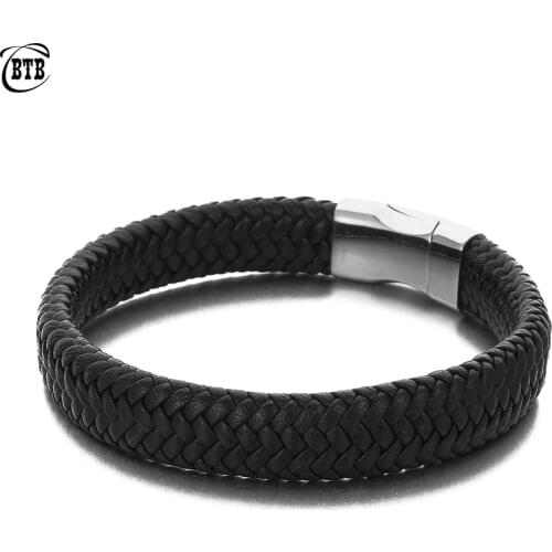 2018 Fashion Stainless Steel Chain Genuine Leather Bracelet Men Vintage Male Braid Jewelry for Women Man Buddha Bracelet