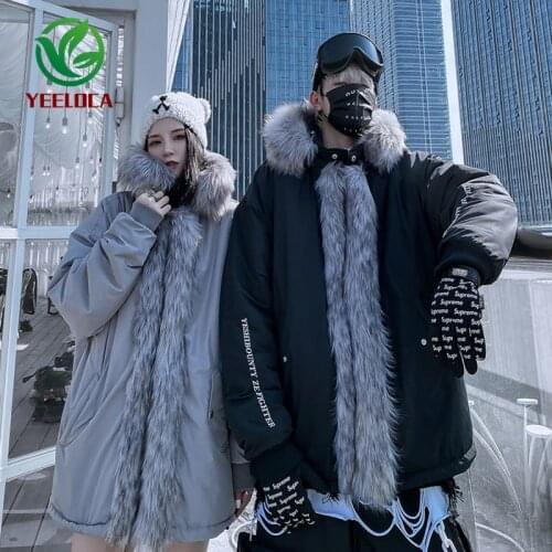 2019 Winter Big Fur Collar Coat Men Women Couple Thicken Warm Fashion Hip Hop Brand Design Cap with Jacket Windbreaker Modis