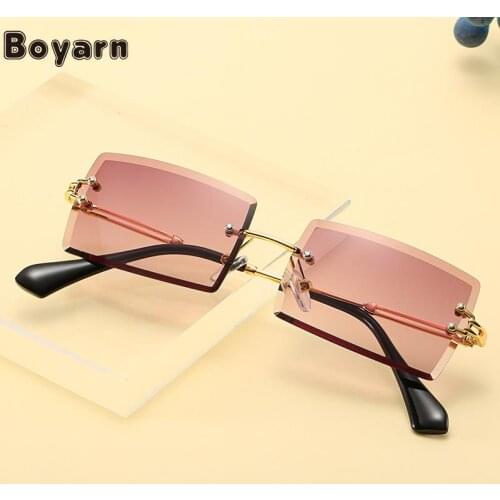 2021 Retro Square Sunglasses Women Brand Rimless Gradient Sun Glasses Shades Rectangle Cutting Lens Ladies Frameless Eyeglasses