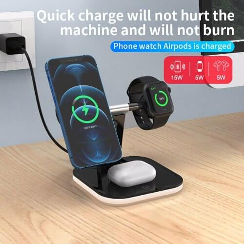 3 In 1 Magnetic Fast Wireless Charger For Magsafe IPhone 12 Pro Max 15W QI Wireless Charging Dock Stand For Apple Watch Airpods