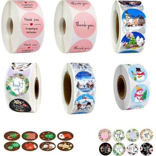 500Pcs Merry Christmas Thank You Stickers Self Adhesive Handmade Label Bag Sealing Sticker Festival Birthday Wedding Gift Decor