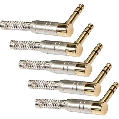 5x 6.35mm Stereo Audio Repair Male Jack Plugs Right Angle, for Guitar Headphone Soldering Connector