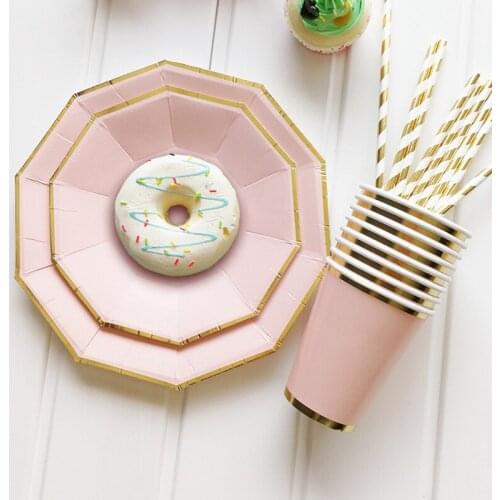 8Pcs/Lot Disposable Party Tableware Paper Plates Cups Disposable Tableware Set For Wedding Birthday Party Baby Shower Supplies