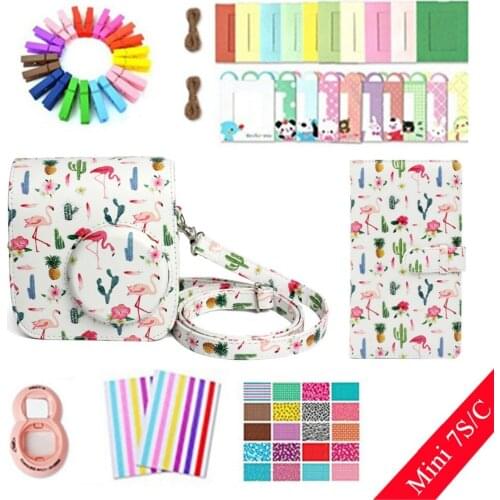 8 in 1 Accessories Set Flamingo Cactus case Photo Frame Camera Stickers Wall Frame Clip with Rope for Fujifilm Instax Mini 7S/7C