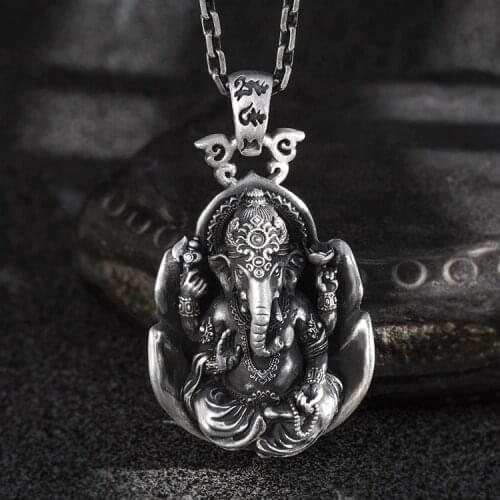999 solid Sterling Silver Mens Women Lord Hindu Ganesh Elephant India Yoga pendant Handmade high details A4545