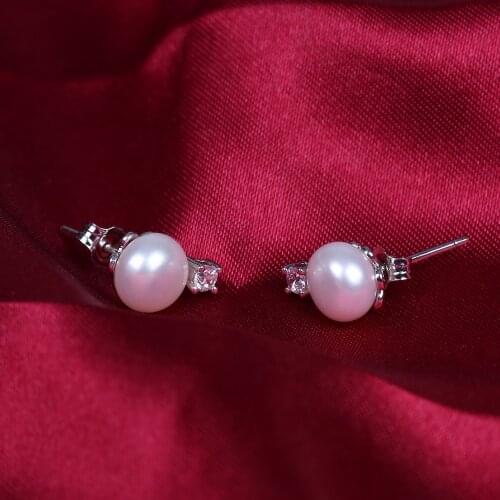 AA 10-11MM bread shape white freshwater pearl earring fine 925 silver earrings rhinestone stud earrings for women jewelry