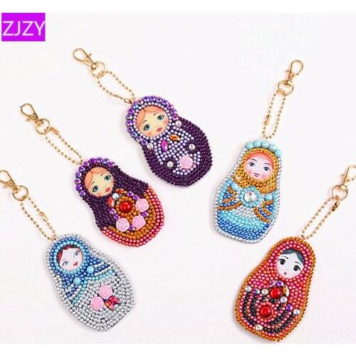 Baby Doll 5D Diamond Keychain Special Shaped Full Diamond Painting Keyring Keychains Cross Stitch Embroidery Women Bag Key Chain