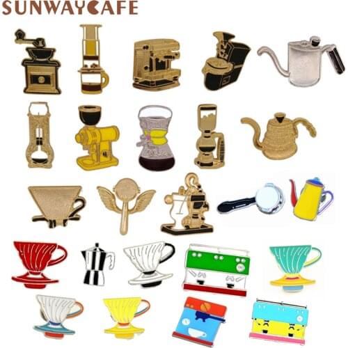 Barista Brooch Retro Coffee Machine Coffee Maker Cup Commemorative Badge Birthday Gift Metal Drip Broochs Accessories