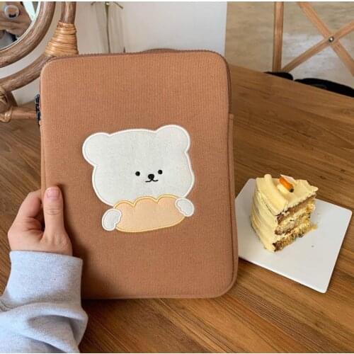 New Bear 11 inch Laptop Sleeve Bag Korean Ins Glasses Bear Mac Ipad Pro 9.7 10.8 13 14.5 15 inch Laptop Tablet Inner Case Bag