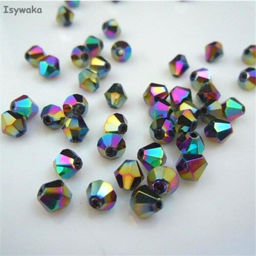 Isywaka Sale Green Purple 6mm 48PCS Bicone Austria Crystal Beads charm Glass Beads Loose Spacer Bead for DIY Jewelry Making