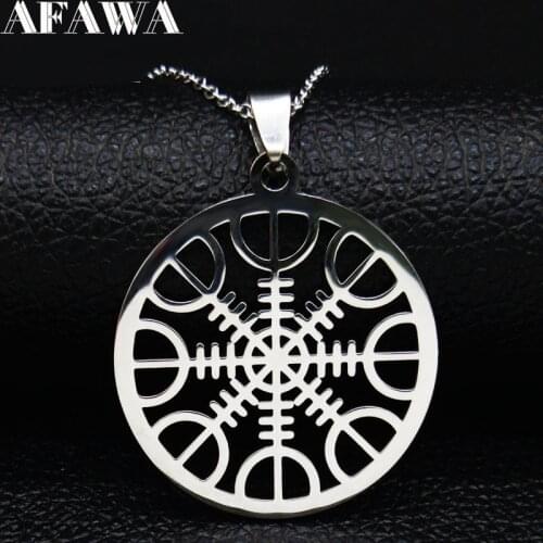 Classic Viking Vegvisir Compass Chain Necklace Stainless Steel Nordic Runes Odin Necklace Pendant Celts Ethnic Jewelry N3033S02