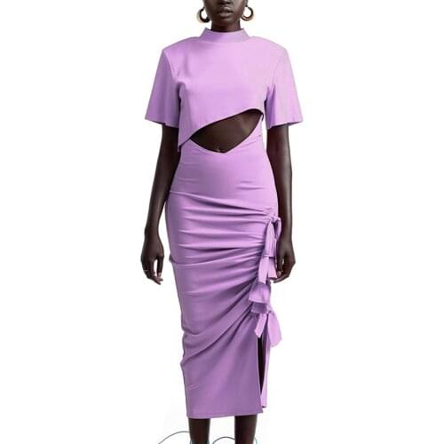 Hirigin New Fashion Women Two-piece Clothes Set Solid Color Irregular Hollow Out T-shirt and High Waist Slit Skirt