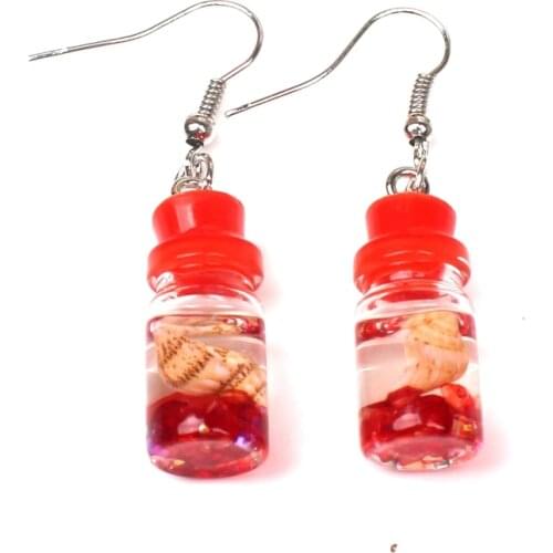Korean Personality Jewelry Glass Wishing Bottle Hanging Earrings Conch Shape Earrings Style Girlfriend Party Beach Holiday Gifts