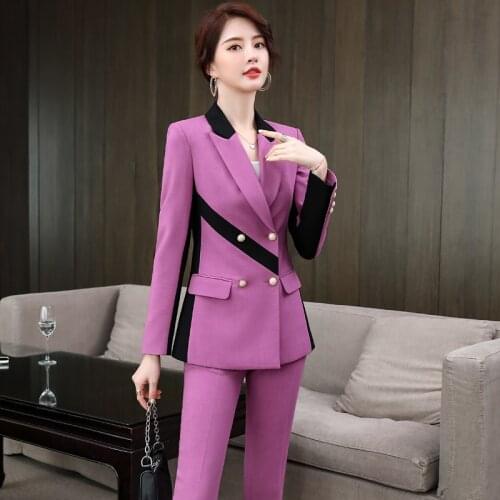 Suit Pants Woman New Contrast Color Women Professional Business Work Clothes Blazer Set Conjuntos Mujer Dos Piezas Suite