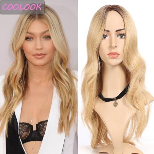 Honey Blonde Body Wave Wigs 18 Inch Ombre Blonde Water Wave Womens Wigs Synthetic Natural Wavy Wigs African American False Hair