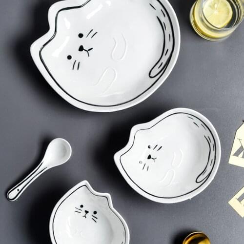 Japanese cat and fish cute creative cartoon bowl ceramic set salad bowl vegetable and fruit large single bowl plate