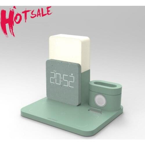 Multi Function Wireless Charger Stand For Apple Watch Airpods Pro IPhone 12 Table Lamp Time Alarm Clock Fast Charger Station