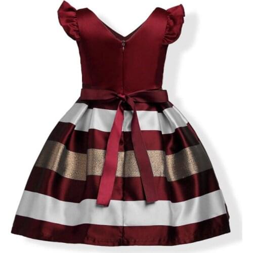 Fashion Kids Baby Bowknot Striped Girl Princess Formal Gown Party Pageant Dress