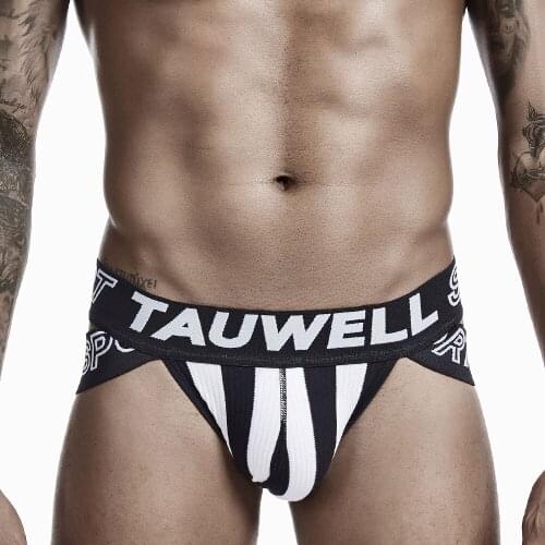 Mens Sexy Low Waist Wide Belt Briefs Man Cotton Double Jockstrap Striped Panties Male Underwear Mens Ass Freedom Underpants