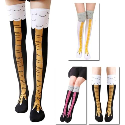 High Quality Creative Chicken Women Over The Knee Socks Cartoon Cotton Chicken Claw Ladies 3D Print Funny Animal High Socks