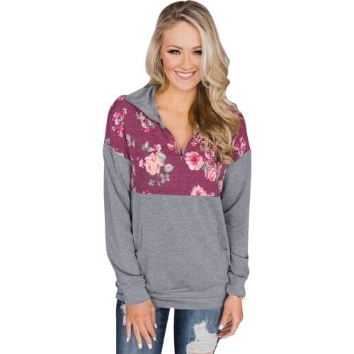 New Fashion Long sleeves Print Pullovers Tops Camouflage printed shirt zippered collar coat Woman sweatshirt